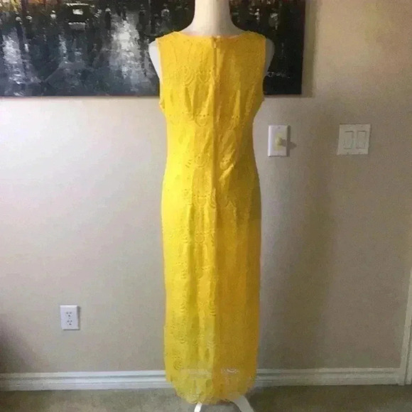 Sharagano Lace Fully Lined Ankle Length Dress w/Side Slits & Scalloped Hem-10P - Picture 4 of 9